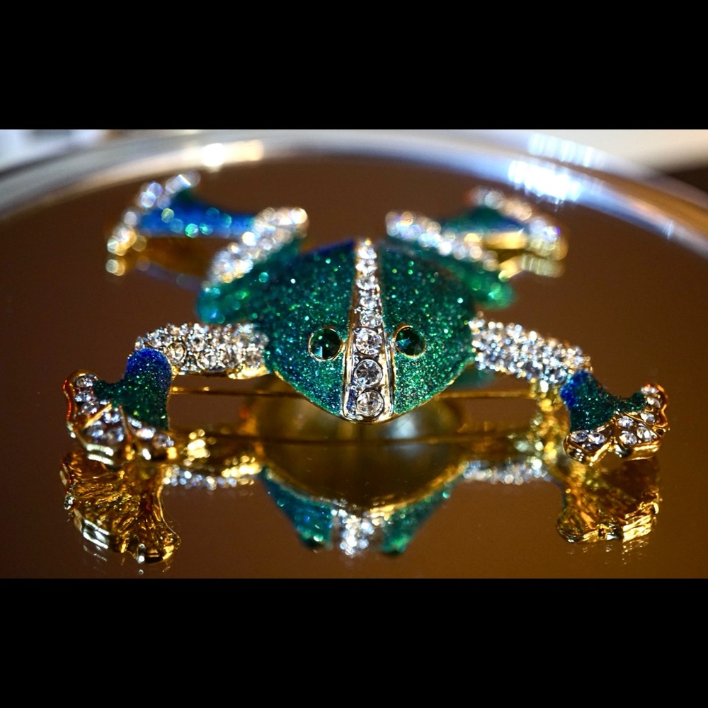 Sparkly Rhinestone Costume Frog Brooch